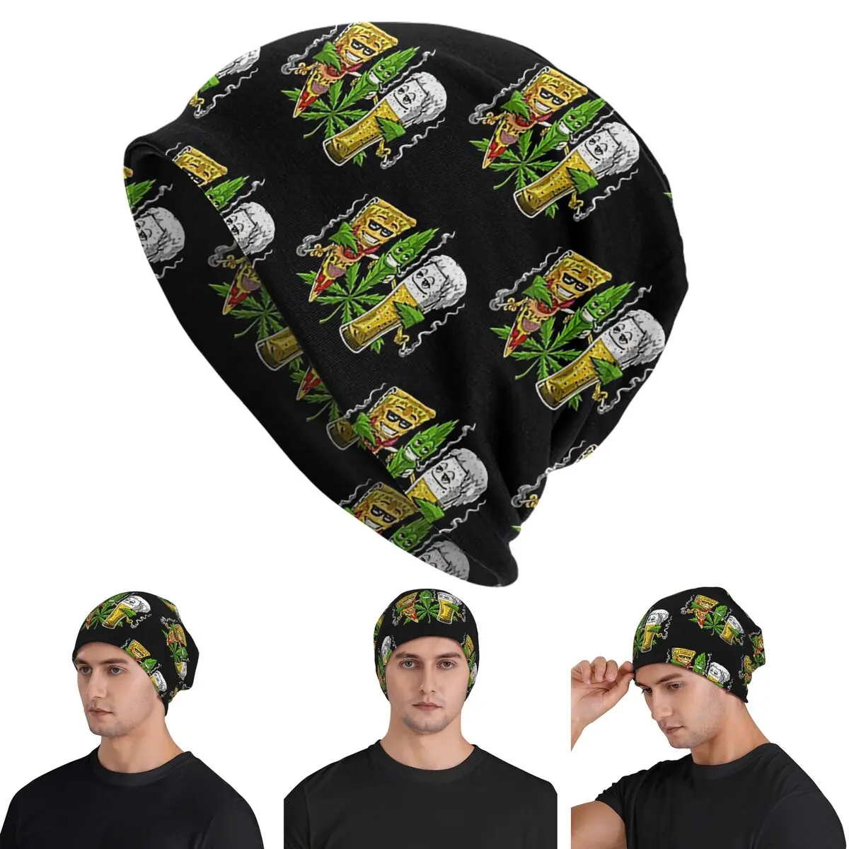 

Шапки-бини Weed Beer Pizza Party Skullies, теплые осенне-зимние уличные шапки, вязаные шапки для мужчин, женщин и взрослых