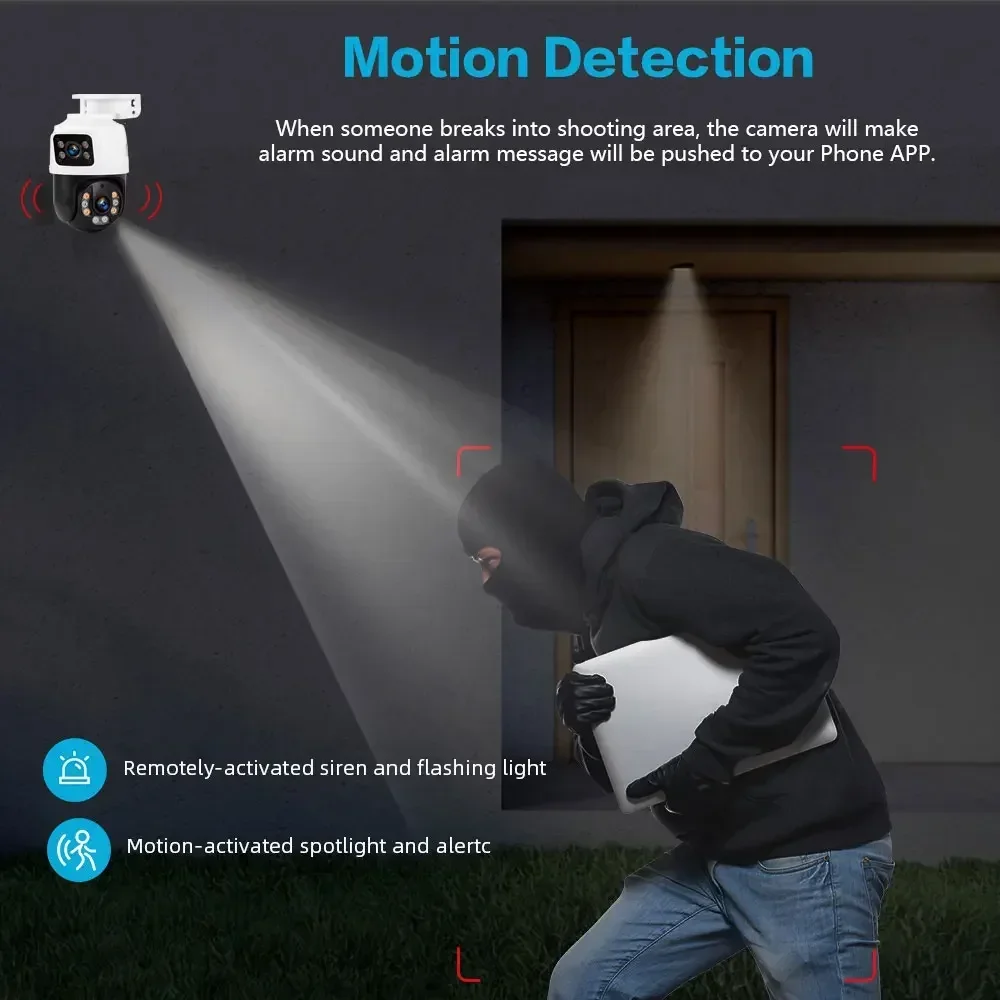 4K 8MP Outdoor Dual Lens PTZ 6MP POE PTZ IP Camera Two-Way Audio AI Detection Home Security Camera Video CCTV Surveillance ICsee