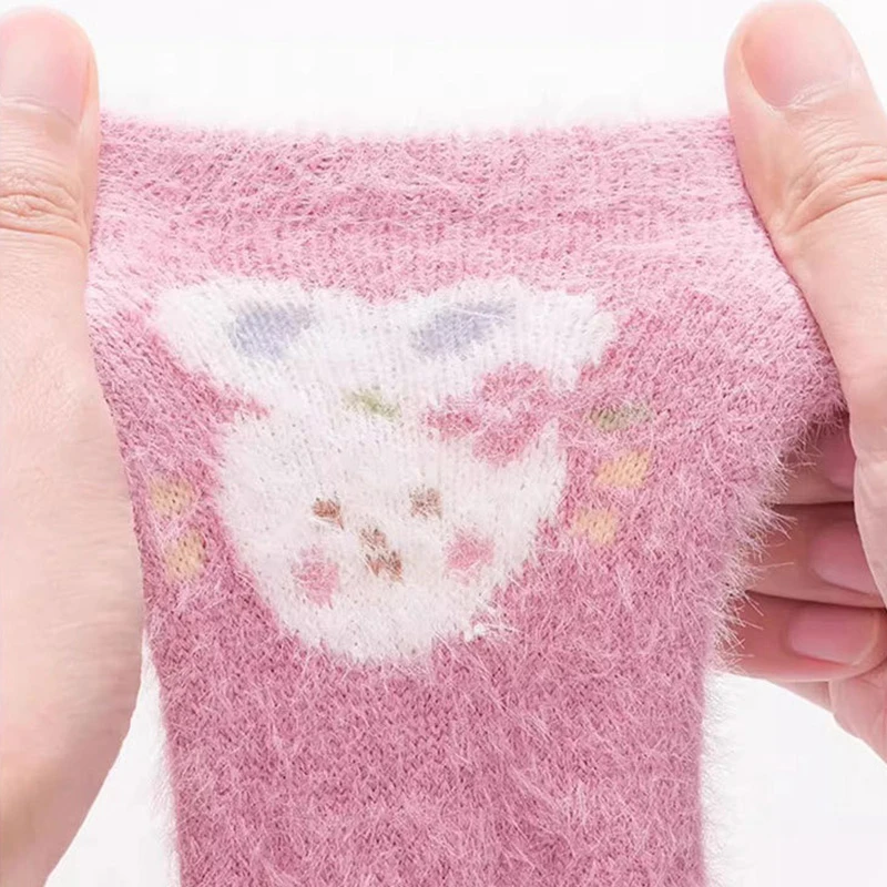 3 Paar Kinder-Wintersocken, niedlicher Cartoon-Bär, Kaninchen, dicker Plüsch, warme Mittelrohrsocken für Jungen und Mädchen, Neugeborene, Anti-Kälte-Schlafsocken – Detail 6