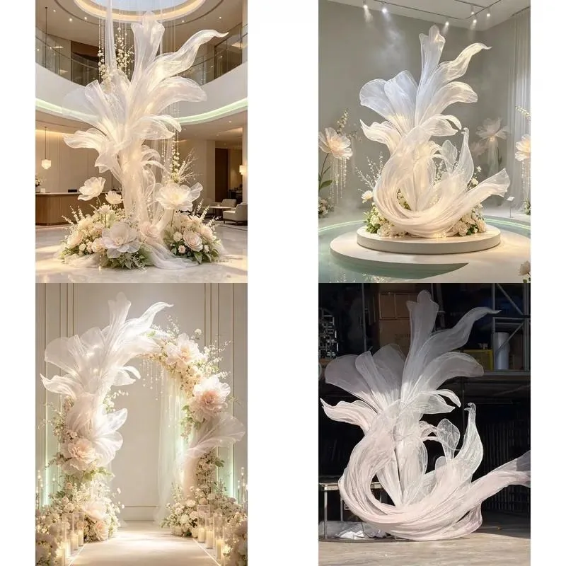 Elegant Oversized Transparent Flower Art Display Stand Independent Fabric Decoration Props for Wedding Commercial Exhibition