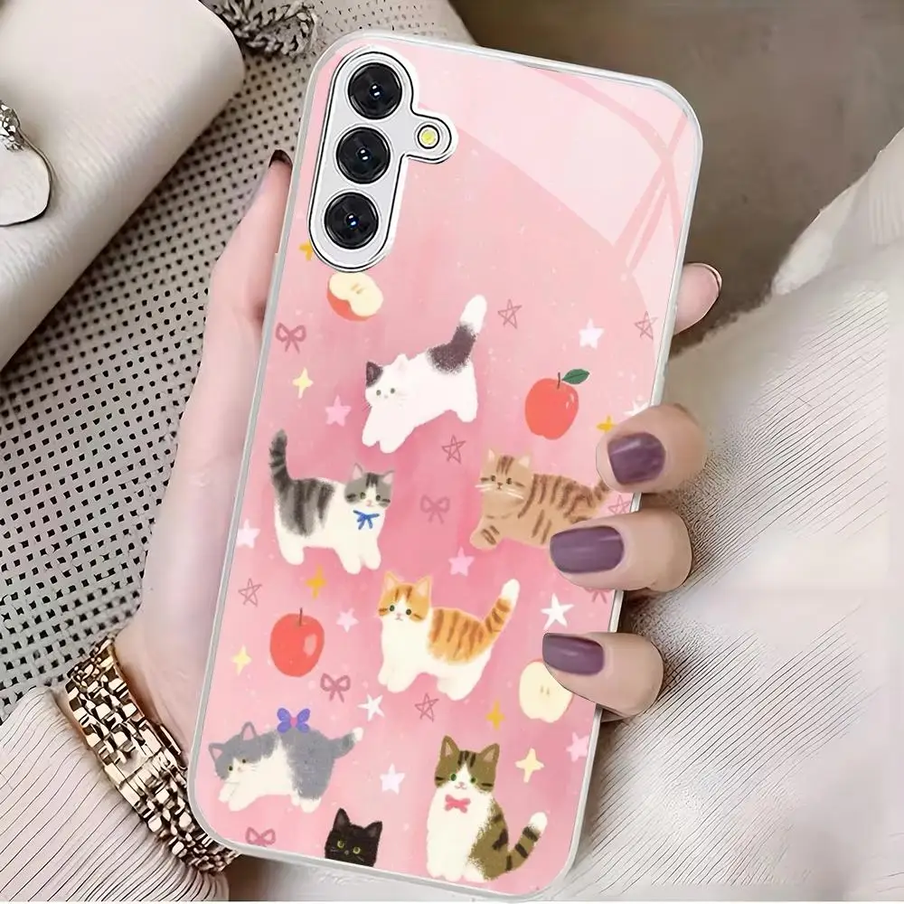 Pink cute cartoon animal silver plated glass phone case suitable for Samsung GalaxyS26 S25 S24 S22 S21 S20FE/Ultra/Plusanti drop