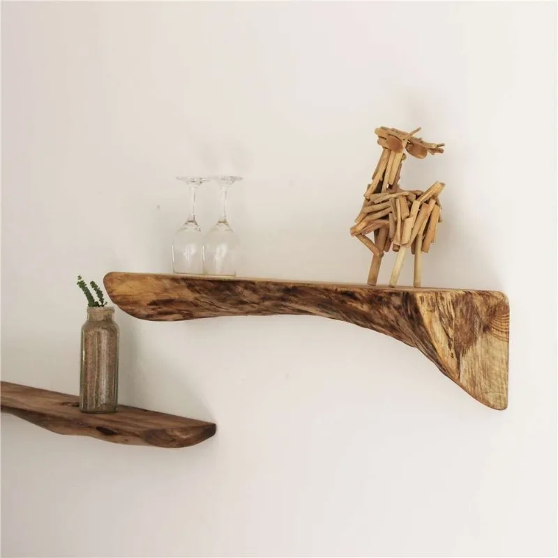 

Solid Wood Floating Wall Shelf Bedroom Bookshelf Kitchen Plate Rack Living Room Storage Behind The Sofa Shelves Wall Decoration