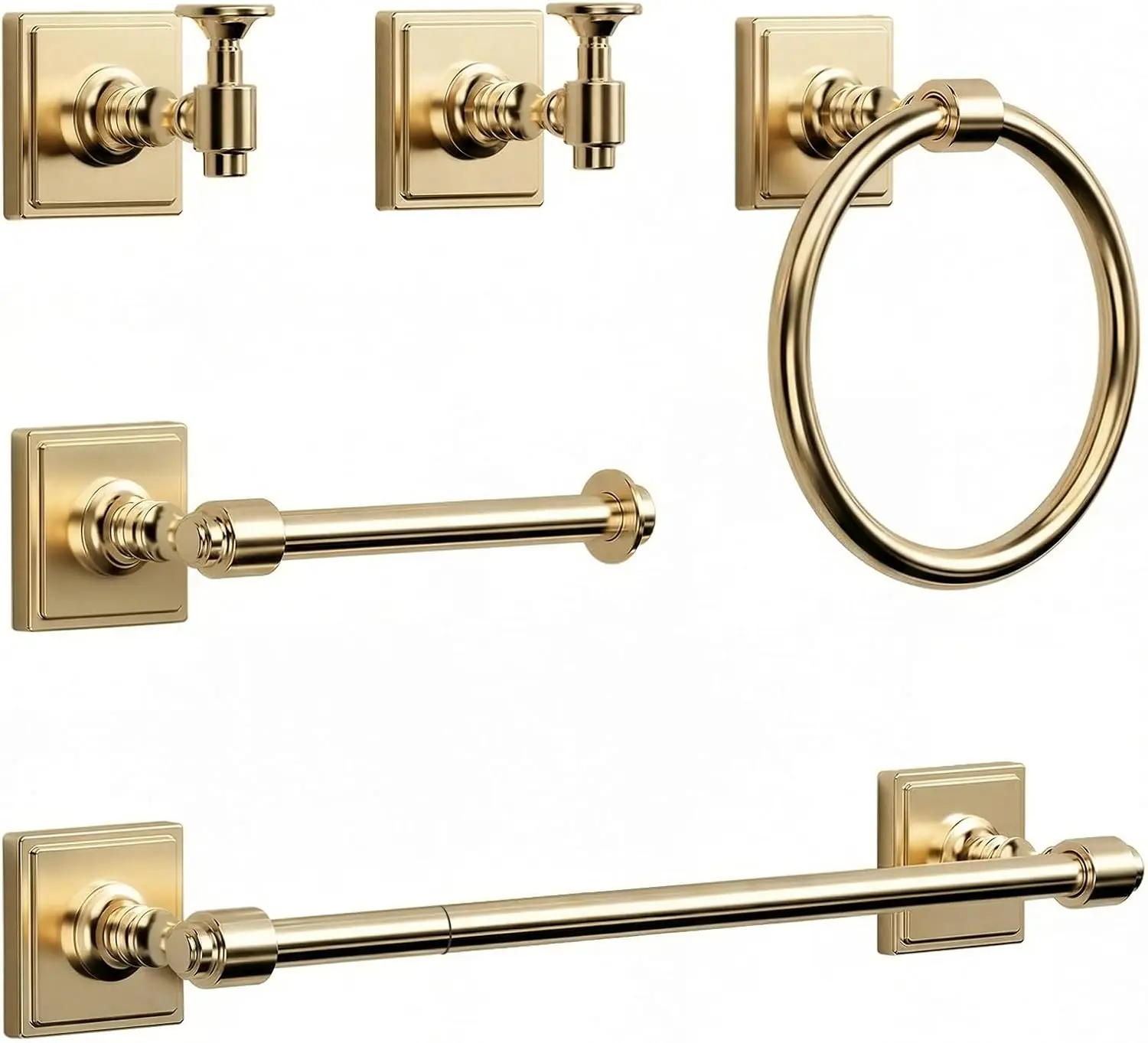 

5-Piece Champagne Gold Bathroom Towel Bar Set, SUS304 Stainless Steel, Wall Mounted