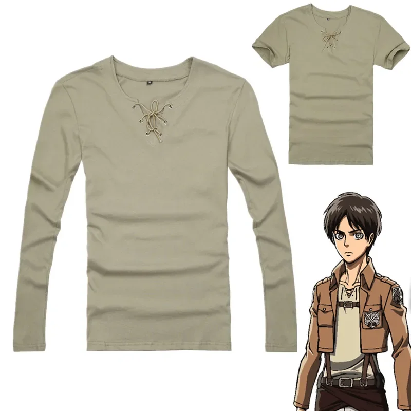 Anime Attack on Titan Eren Jaeger T-Shirt Cosplay Costume Shingeki no Kyojin Long Sleeve Green Scouting Legio Casual T-shirt