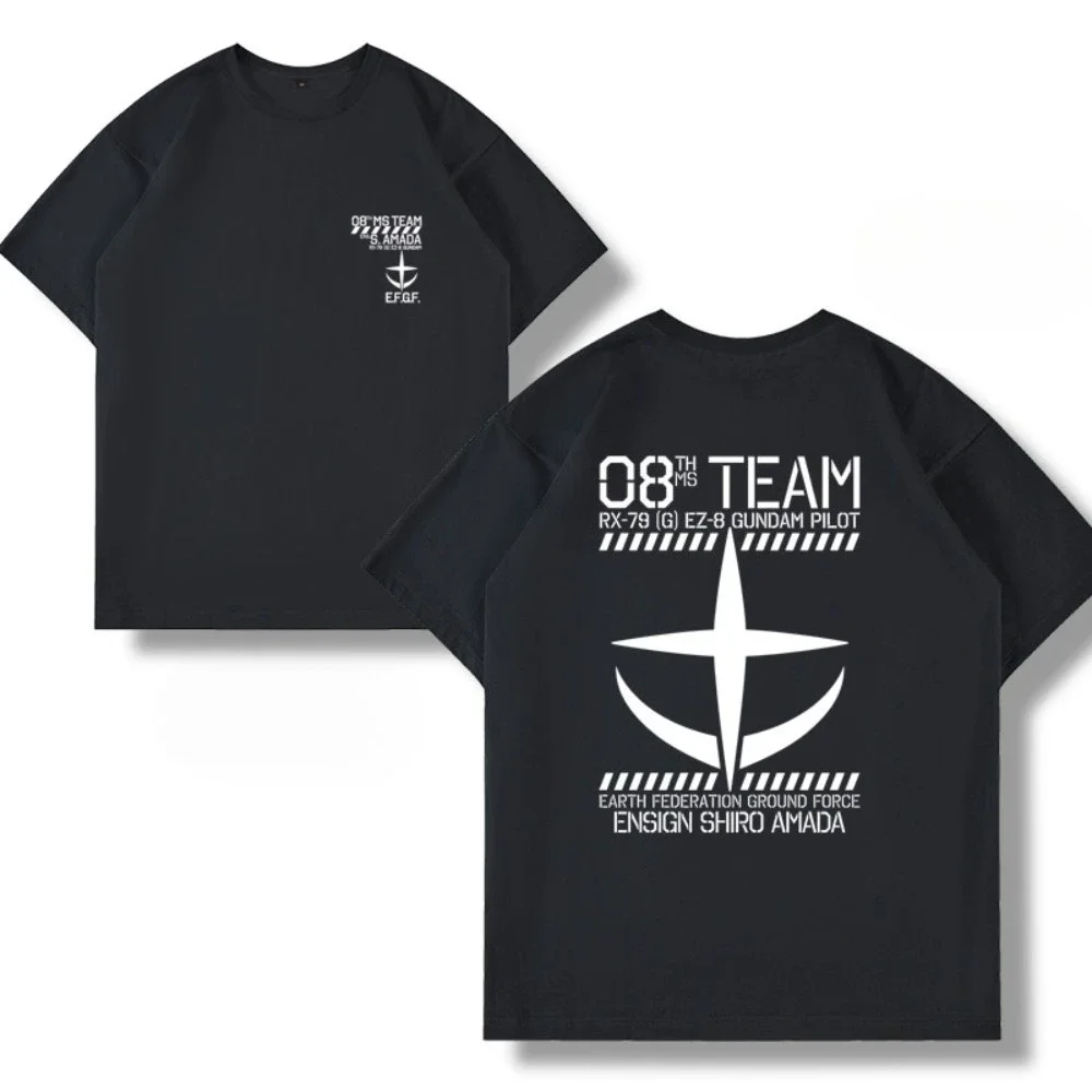 Koszulka Gundam Męska Anime Bawełna Krótki Rękaw Federacja Ziemi EFF Anaheim Company Oversize Luźny Krój Wygodna Odzież Uliczna