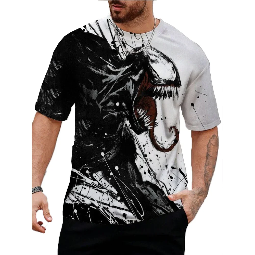 Marvel Venom Print, Men's T-shirt, Round Neck Short Sleeve Tops, Patterned T-shirt, Men's Summer Wear, Men's Clothing ﻿