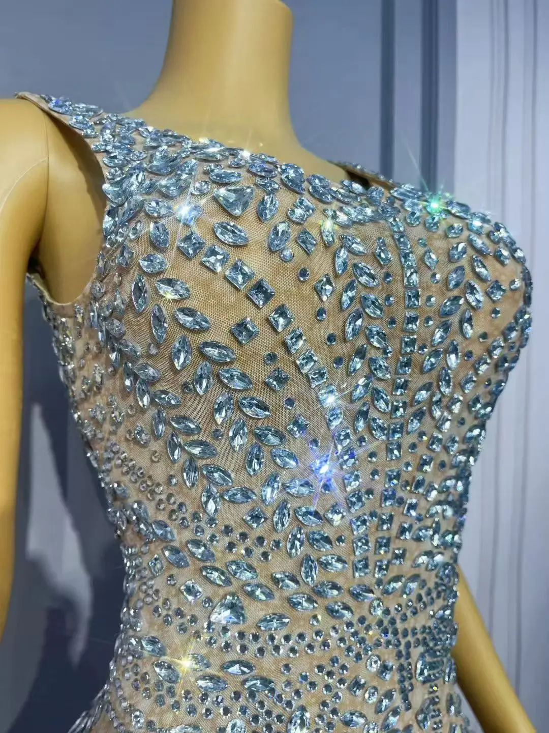 Sexy piscando prata strass sem mangas cultivo maxi vestido feminino noite casamento vestidos elegantes festa tapete vermelho wear