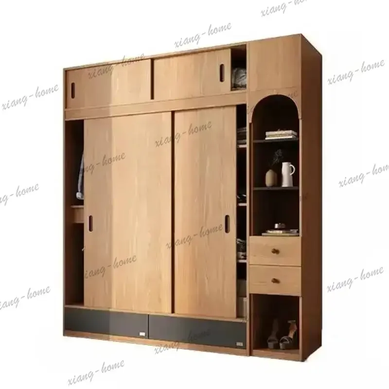 Luxury Orgnizer Wood Wardrobes Tall Sliding Door Wooden Clothes Wardrobe Bedroom Storage