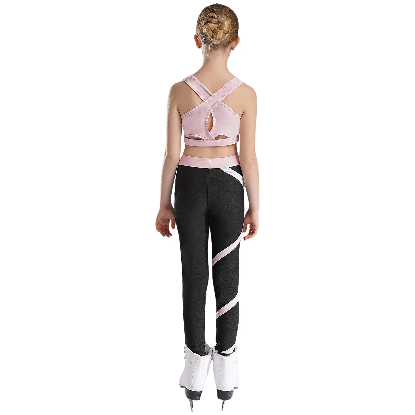 Traje deportivo de patinaje artístico para niñas adolescentes, sujetador de 3 piezas, Tops, pantalones cortos, Leggings, chaqueta para