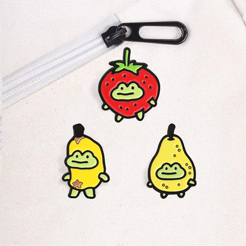 Niedliche Frucht-Frosch-Erdbeer-Bananen-Birnen-Emaille-Abzeichen Lustige Tier-Cartoon-Pins Broschen Anstecknadel-Set Geschenk für Freunde – Detail 4