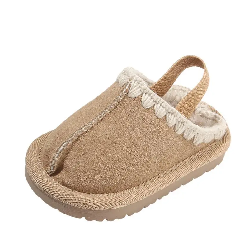 Brand Solid Winter Suede Slipper Shoes For Infant Girls,Toddler Boys Winter Warm Outside Walkers Shoes With Velvet,Ruffle Shoes