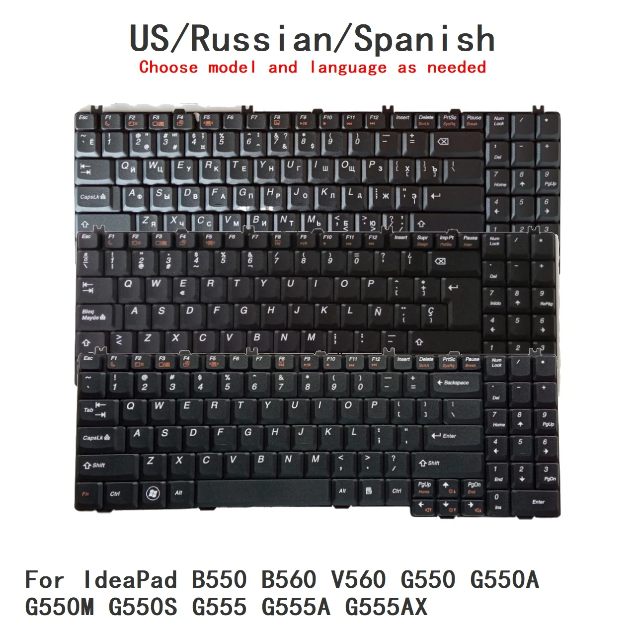 New US Russian Spanish Laptop Keyboard For Lenovo IdeaPad B550 B560 V560 G550 G550A G550M G550S G555 G555A G555AX