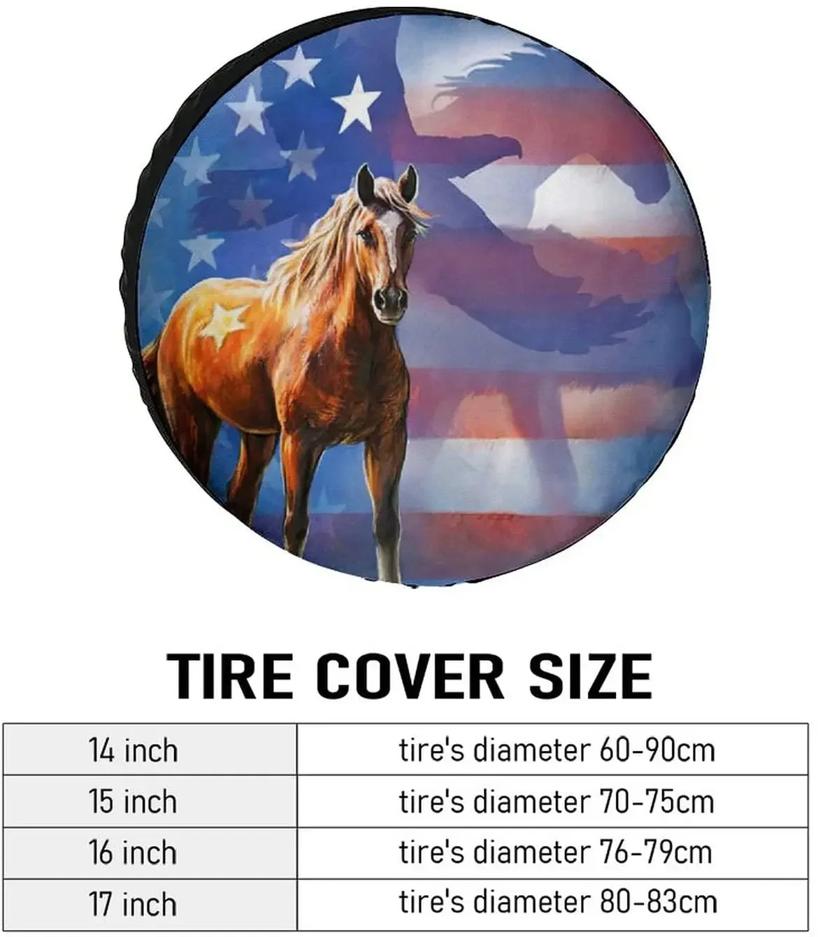 Spare Tire Cover American Flag Blue Horse Eagle Wheel Protectors Weatherproof Wheel Covers