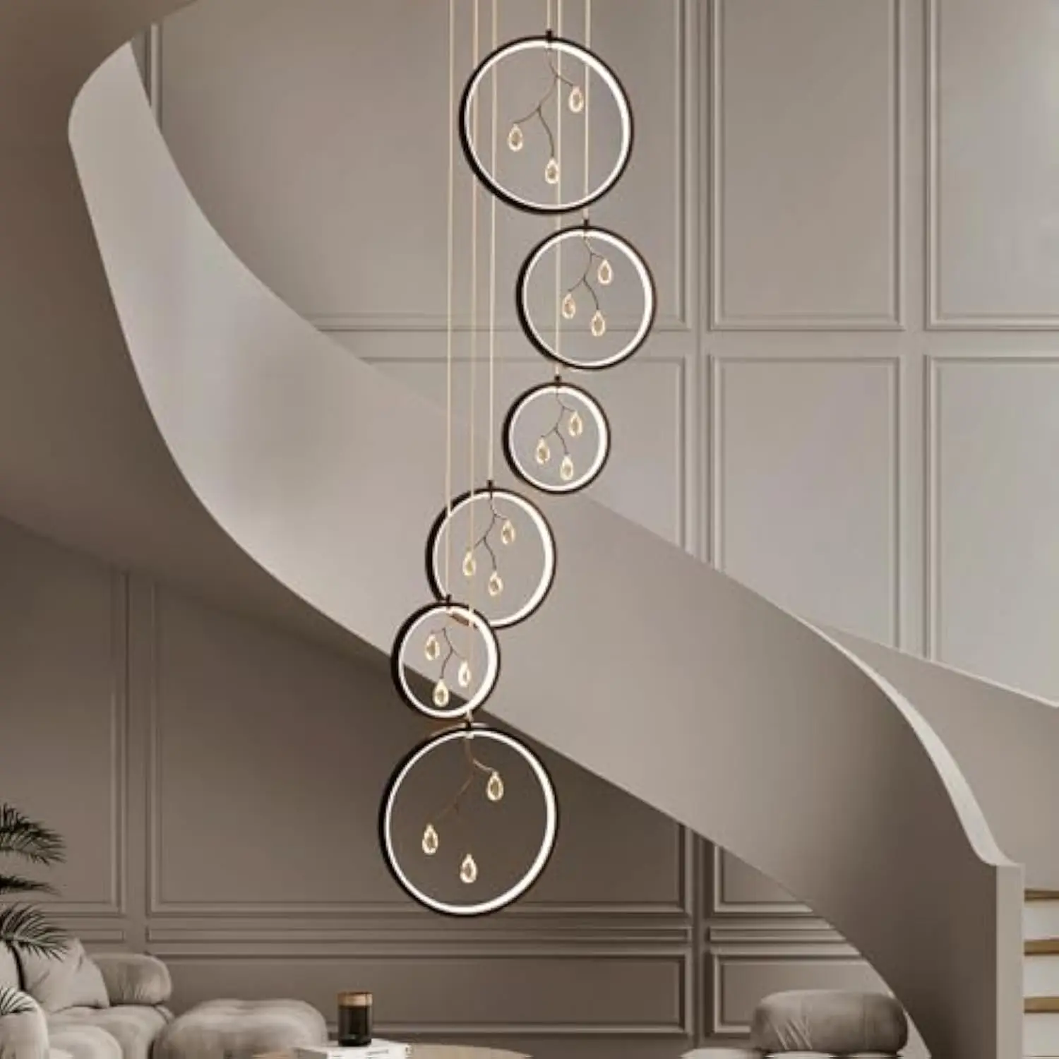 

Black Staircase Crystal Chandeliers Modern Chandelier Light Fixture Foyer Chandeliers Entryway High Ceiling Staircase Lights (6