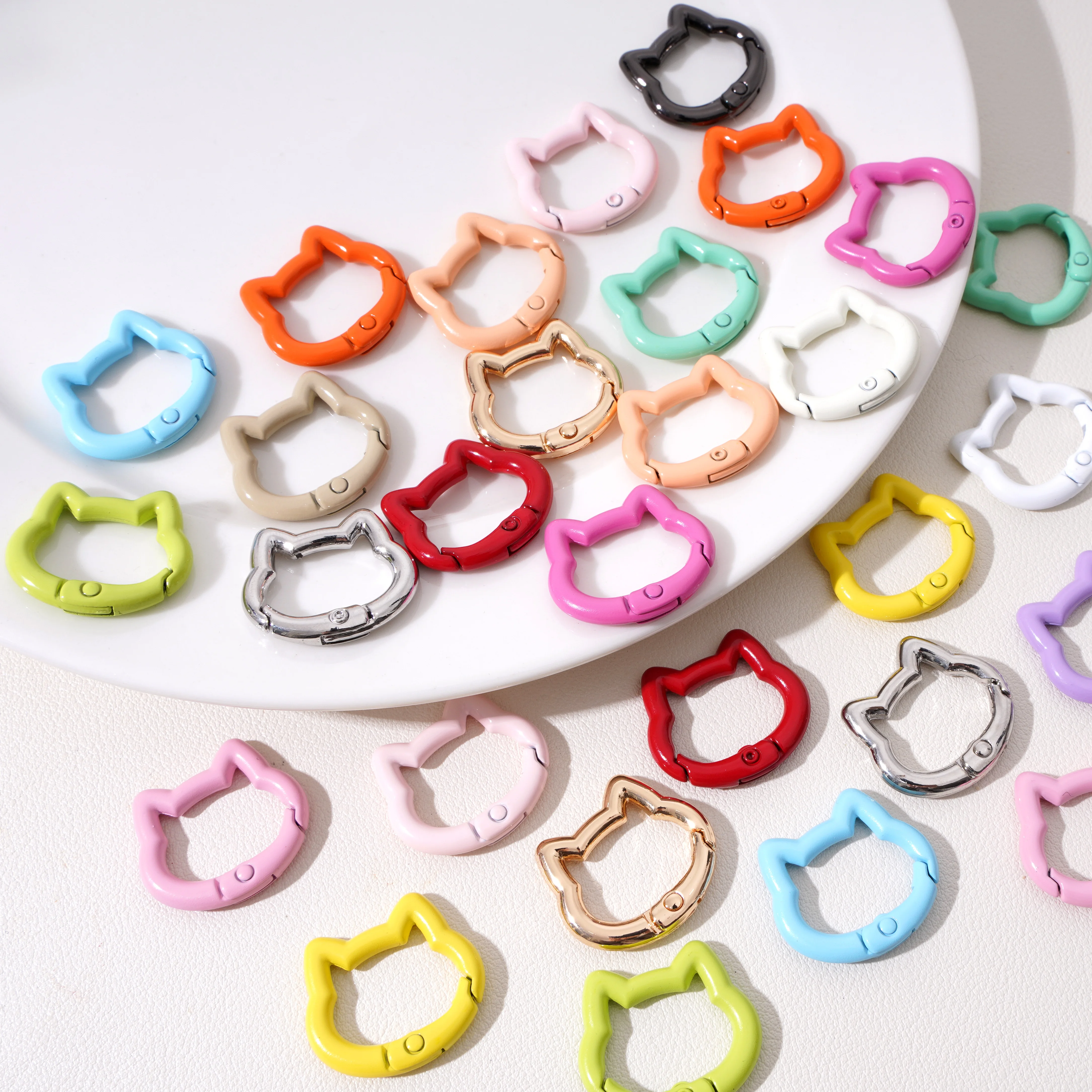 1pc/bag Alloy Spring Clasps Colorful Cute Cat Shape Spring Ring Carabiner Clips For DIY Keyring Lanyard Keychain Making Findings view 3