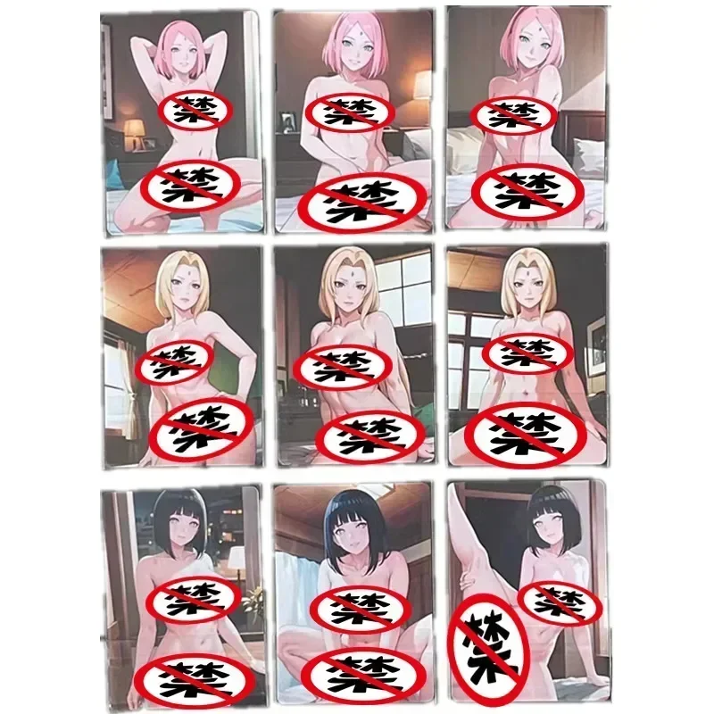 9Pcs/set Anime Naruto Tsunade Haruno Sakura Hinata Acg Sexy Nude Card Diy Classic Game Gift Toy Collection Card