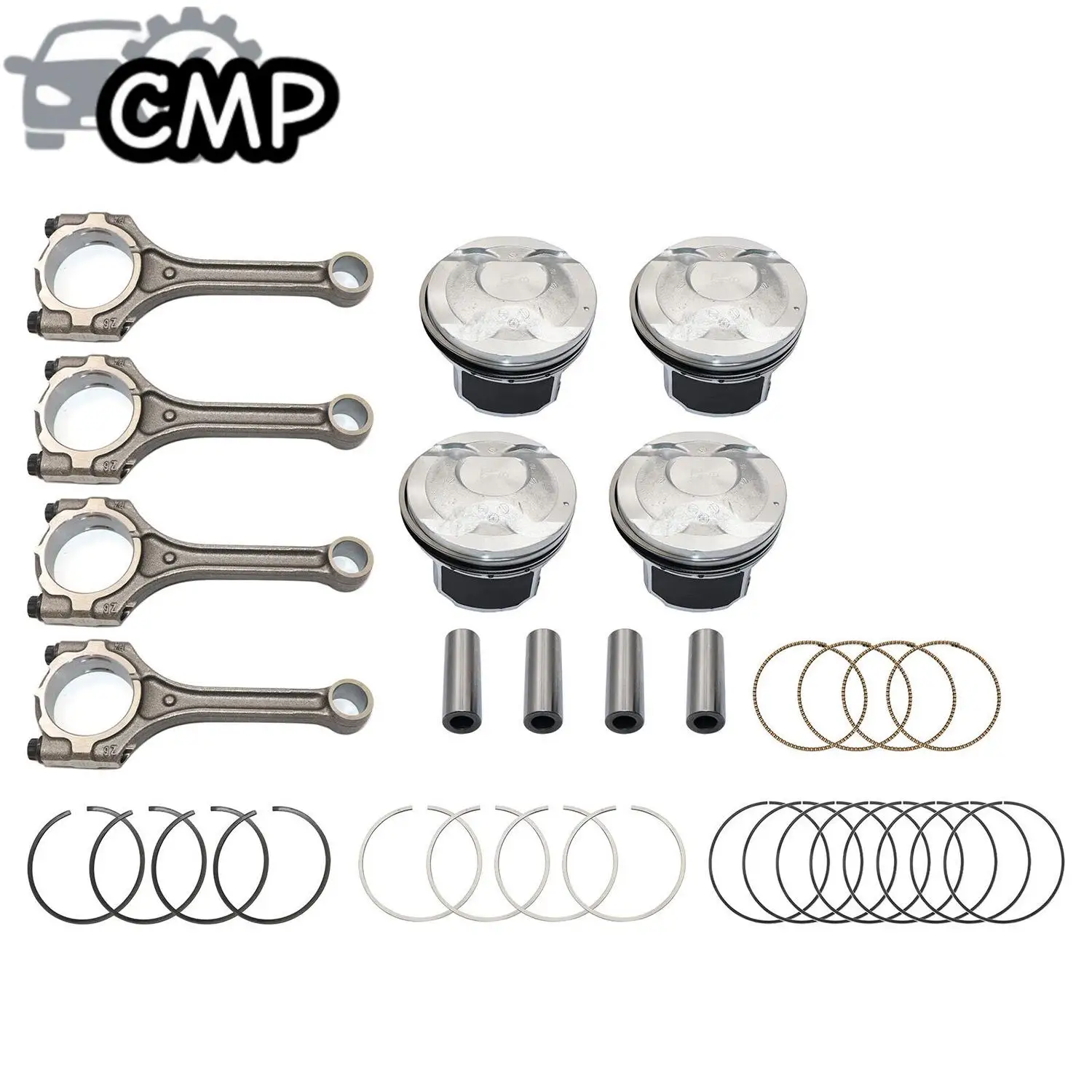 

4pcs Connecting Rod & Pistons & Rings Kit 23041-2B600 23041-2B610 Fit For Hyundai Kia Accent Rio 1.6L DOHC 12-16 G4FD