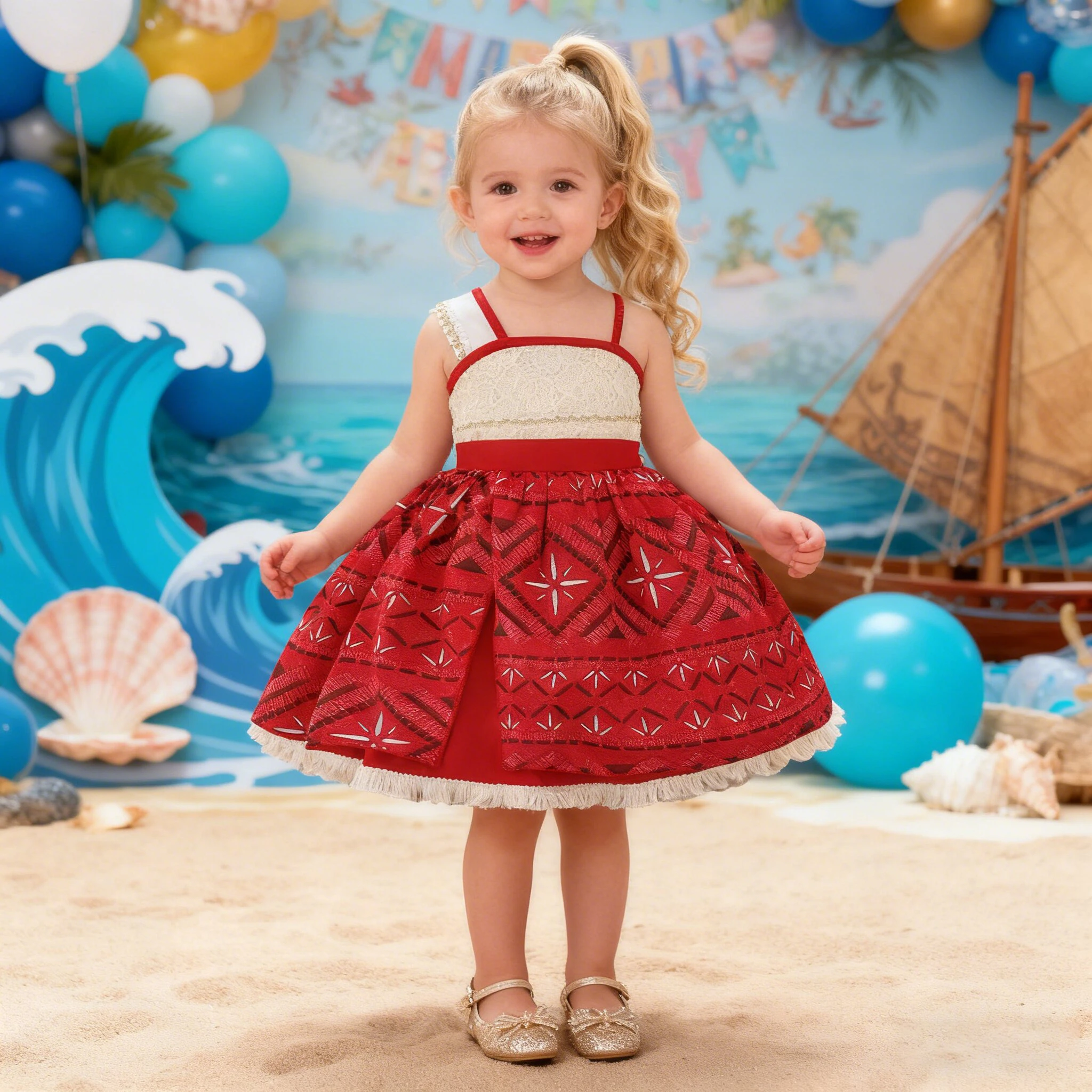 Ocean Adventure Moana Vaiana Baby Girls Dress Cartoon Polynesian Vaiana 1st Birthday Princess Dresses for Girl Halloween Costume