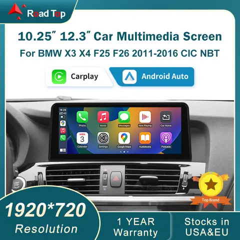RoadTop 12.3'' Wireless Carplay Multimedia Linux Touch Screen For BMW X3 F25 X4 F26 2011-2016 CIC NBT Android auto Auto Link