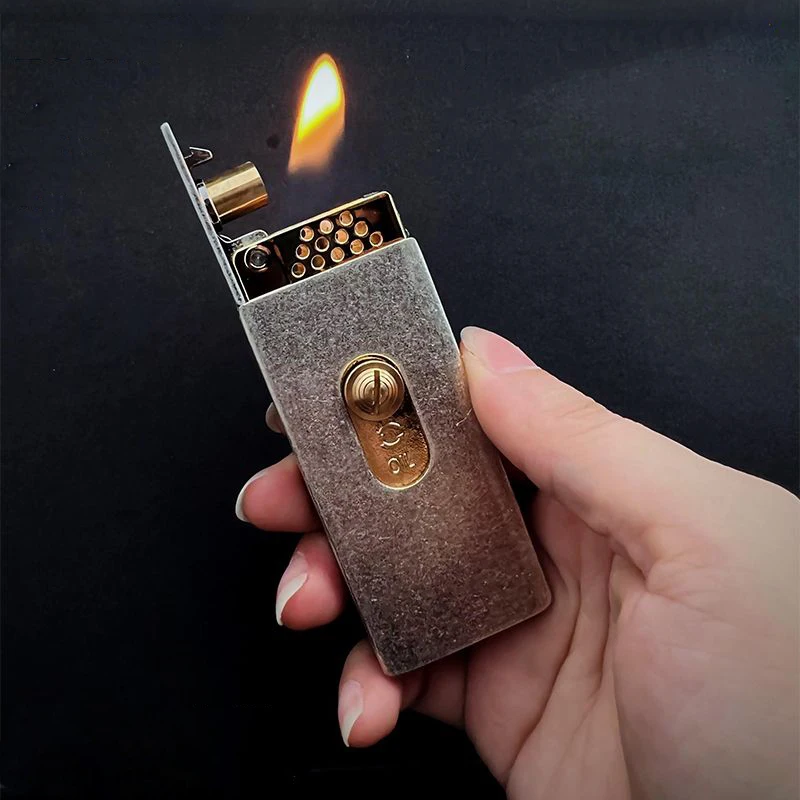 Rare Upward Slide Fuel Lighter Automatic Ignition Gasoline Smoking Lighter Brass Inner&Zinc Alloy Shell New Design Men Gift