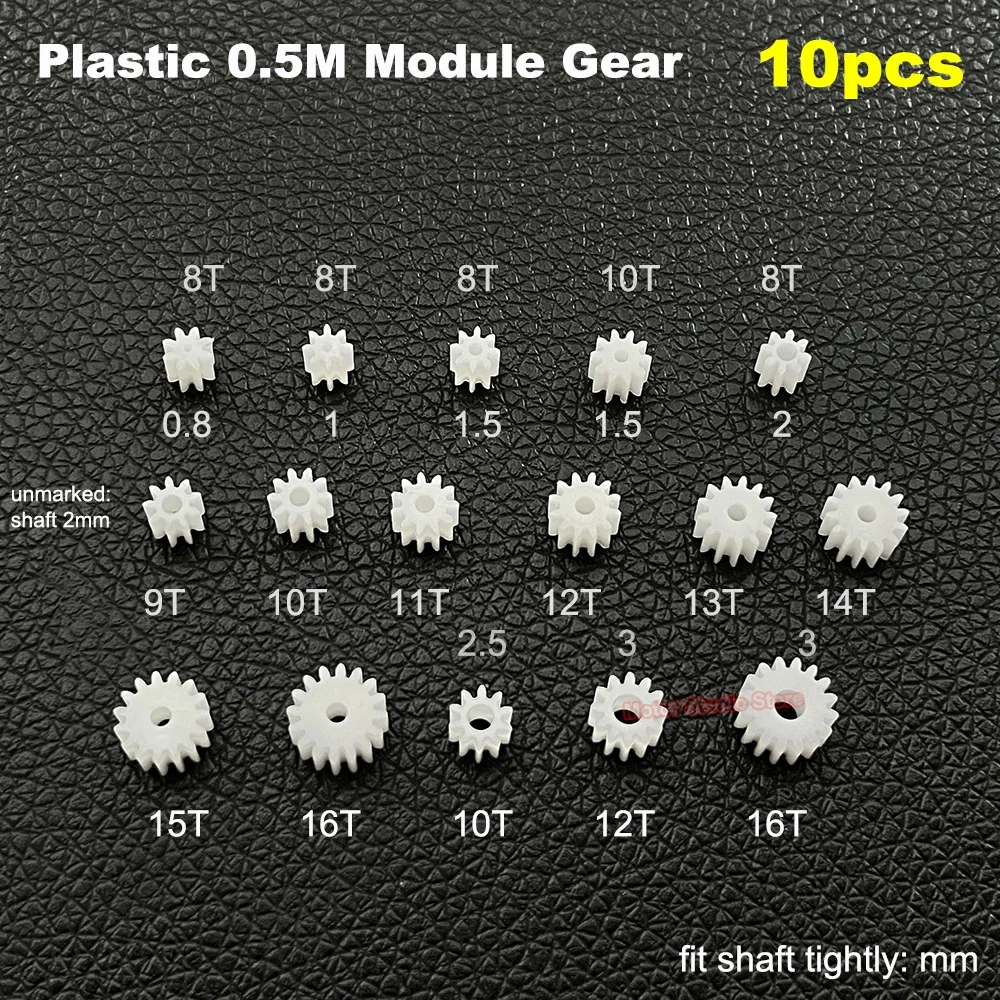 10pc 0.5M Plastic Module Gear 8T 9T 10T 11T 12T 13T 14T 15T 16T Teeth RC Car Toy Model Hole 0.8mm/1mm/1.5mm/2mm/3mm Shaft Motor