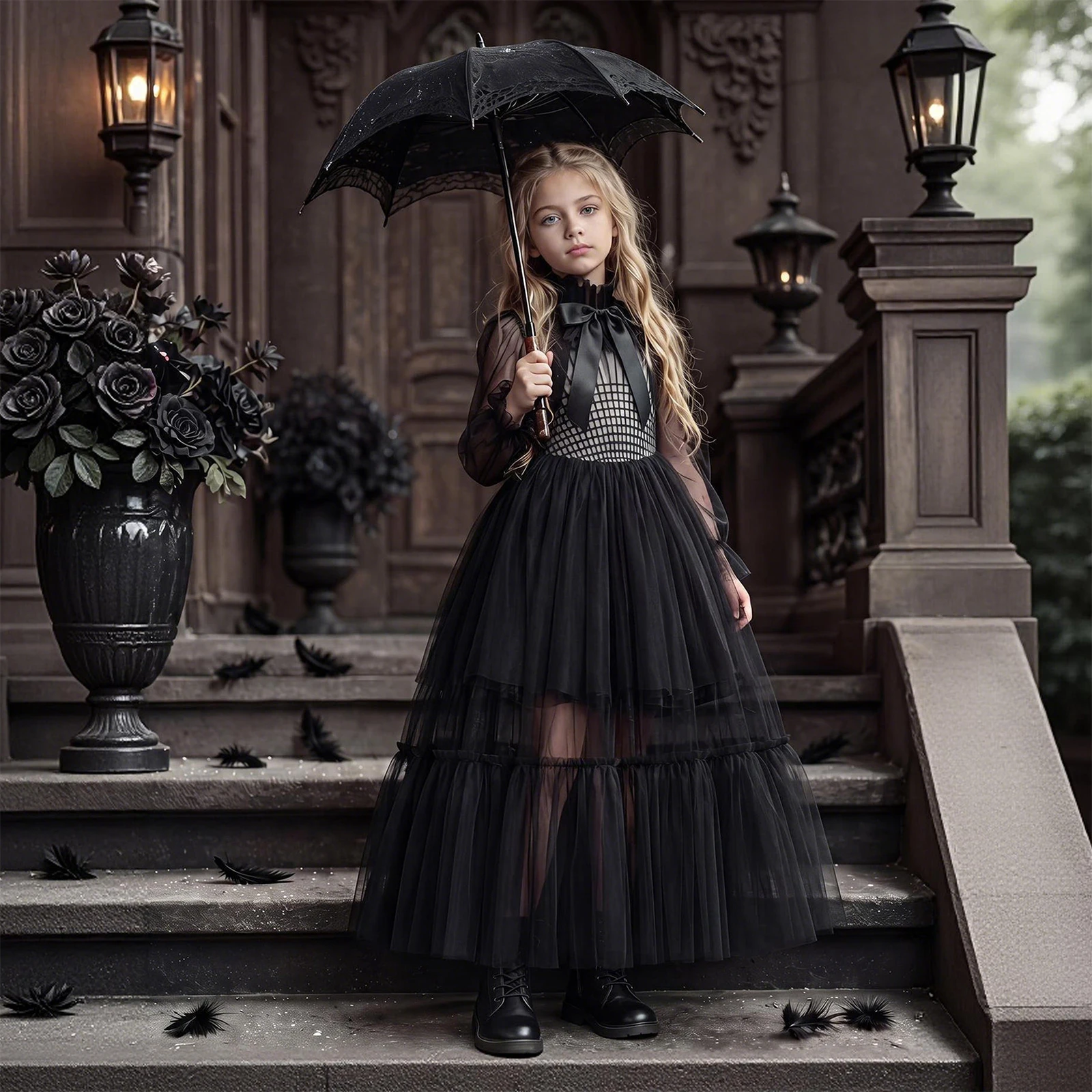 Halloween Cosplay Costume Girls' School Important Holiday Birthday Party Dress Kidsren's Black Dress