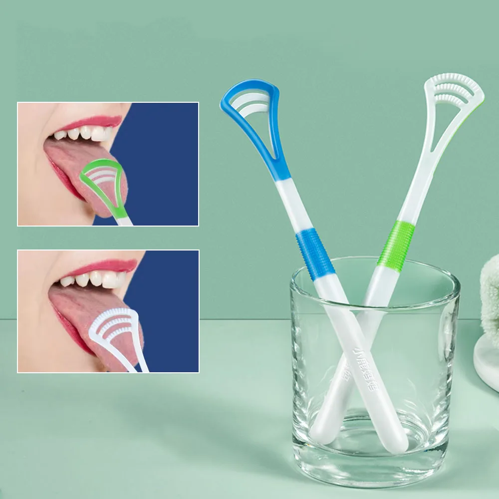 1PCS Silicone Tongue Scraper With Ergonomic Handle Double-sided Fresher Breath Tongue Cleaning Brush Oral Hygiene Tool