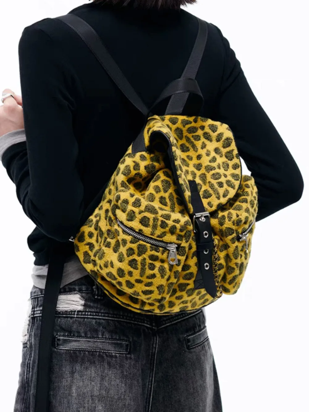 

Advanced Luxury Elegant Leopard All-match Lazy Backpacks Korea Patchwork Cover Type Luggage New Moda Commuter Personalized Bag