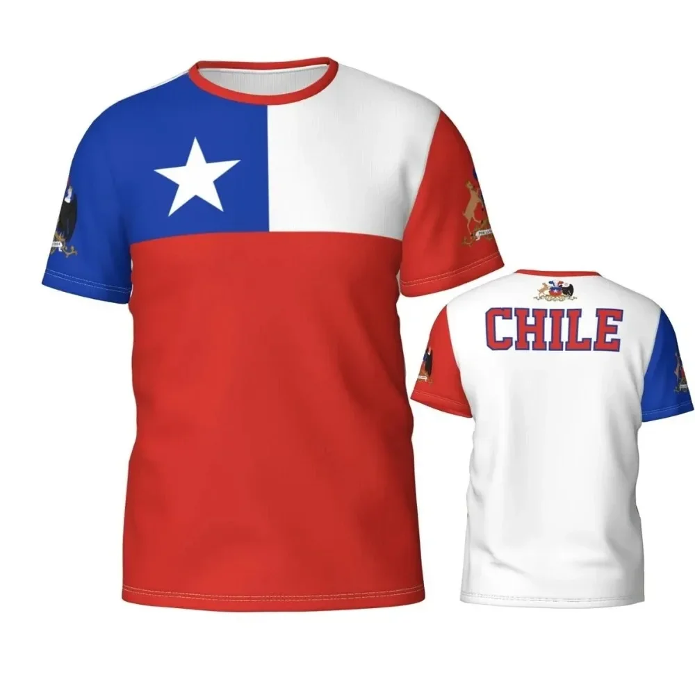 Chile Flag Badge 3D PrintT-shirt Men's Women's Casual Oversized Short Sleeve O-Neck Tops Fashionable Retro Streetwear Tees