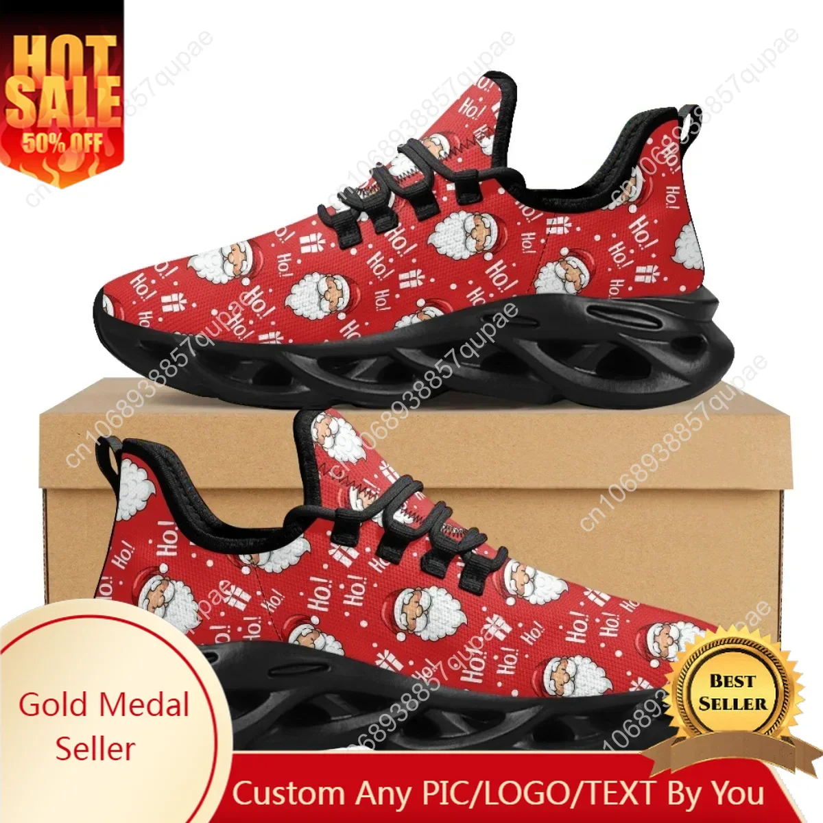 

Merry Christmas Santa Elk Pattern Walking Shoes for Woman Leisure Breathable Lightweight Lace Up Sneakers Zapatos Para Mujeres