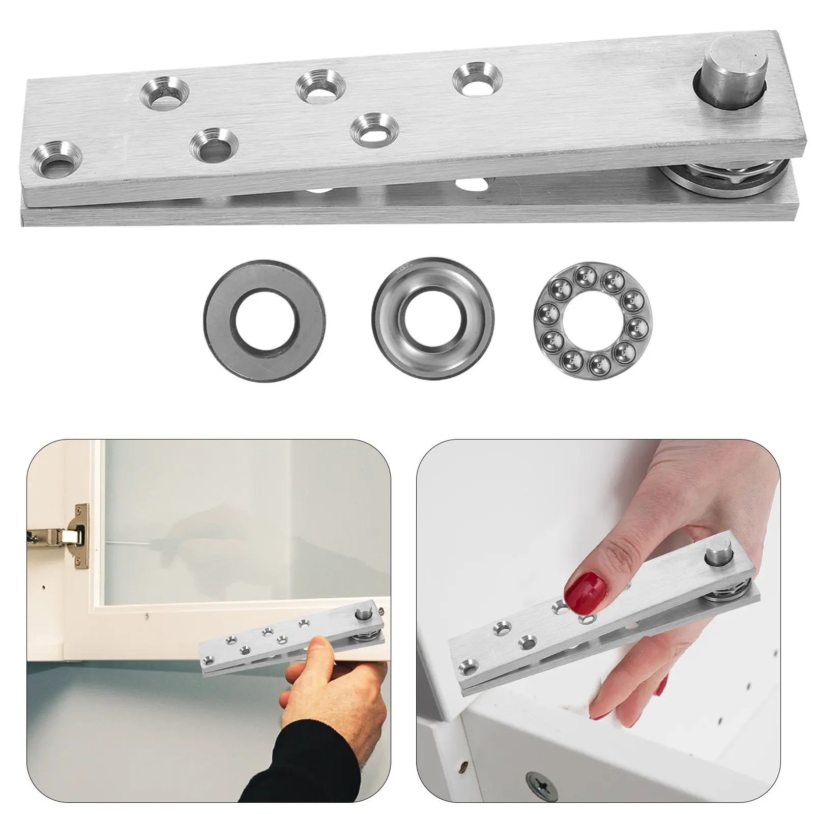 1Set Stainless Steel Heavy Duty Hidden Door Pivot Hinge 360 Degree Invisible Rotatable Door Hinges for Interior Wood Doors