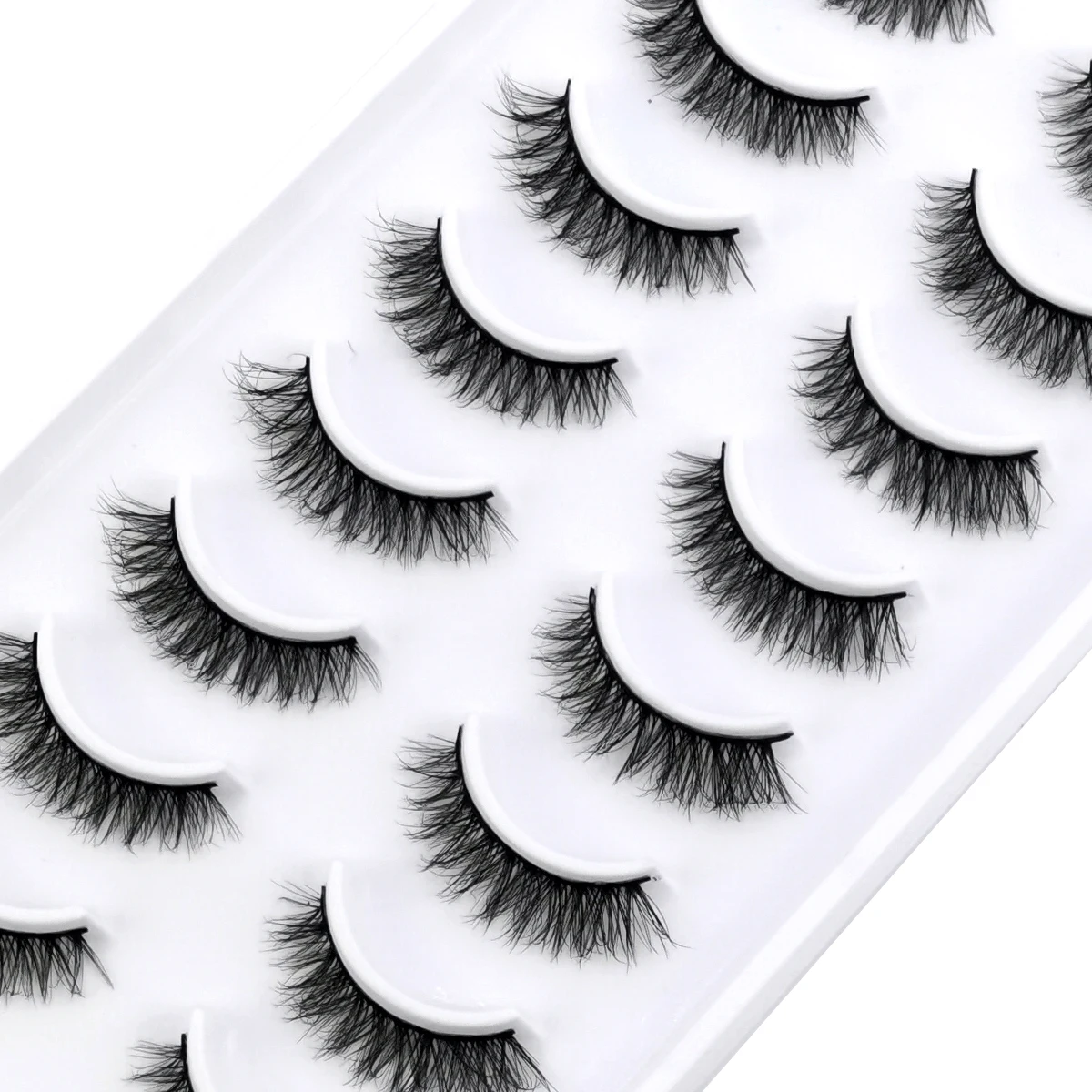 New10pairs 밍크 속눈썹 고양이 속눈썹 푹신한 얇은 볼륨 속눈썹 자연 깃털 효과 경량 유연한 밴드 가짜 속눈썹