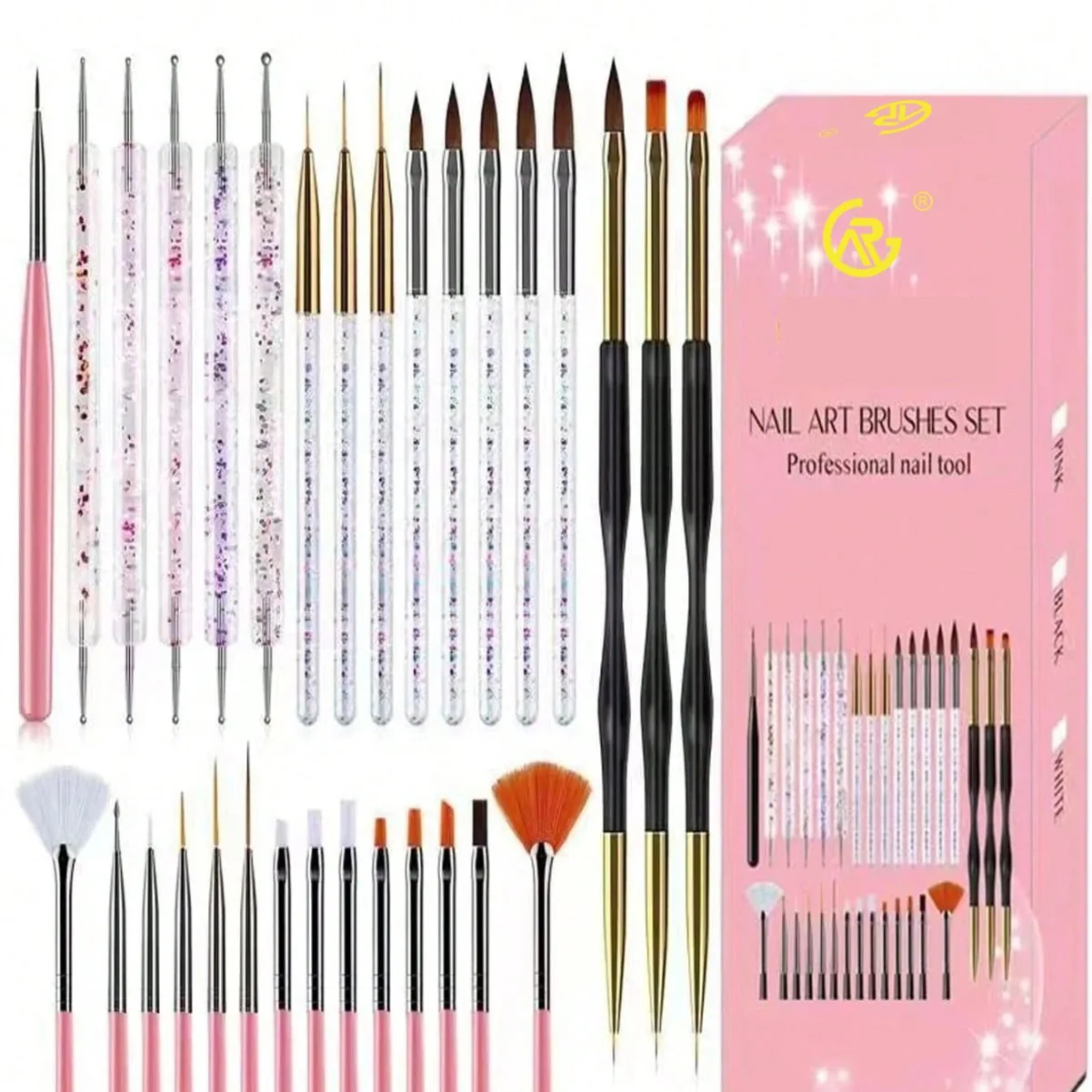 

31 Pcs Nail Supplies Kit - Professional Double Ended Nail Art Brushes Set for Acrylic, UV Gel Painting, Drawing & Detailing