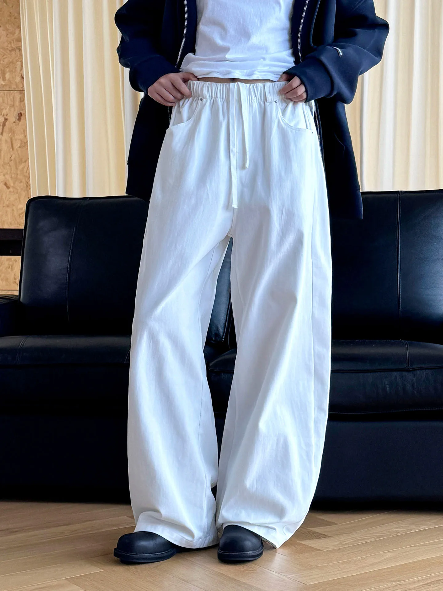 Autumn and winter new Japanese retro fashionable elastic waist straight leg casual pants, loose and comfortable pants for women