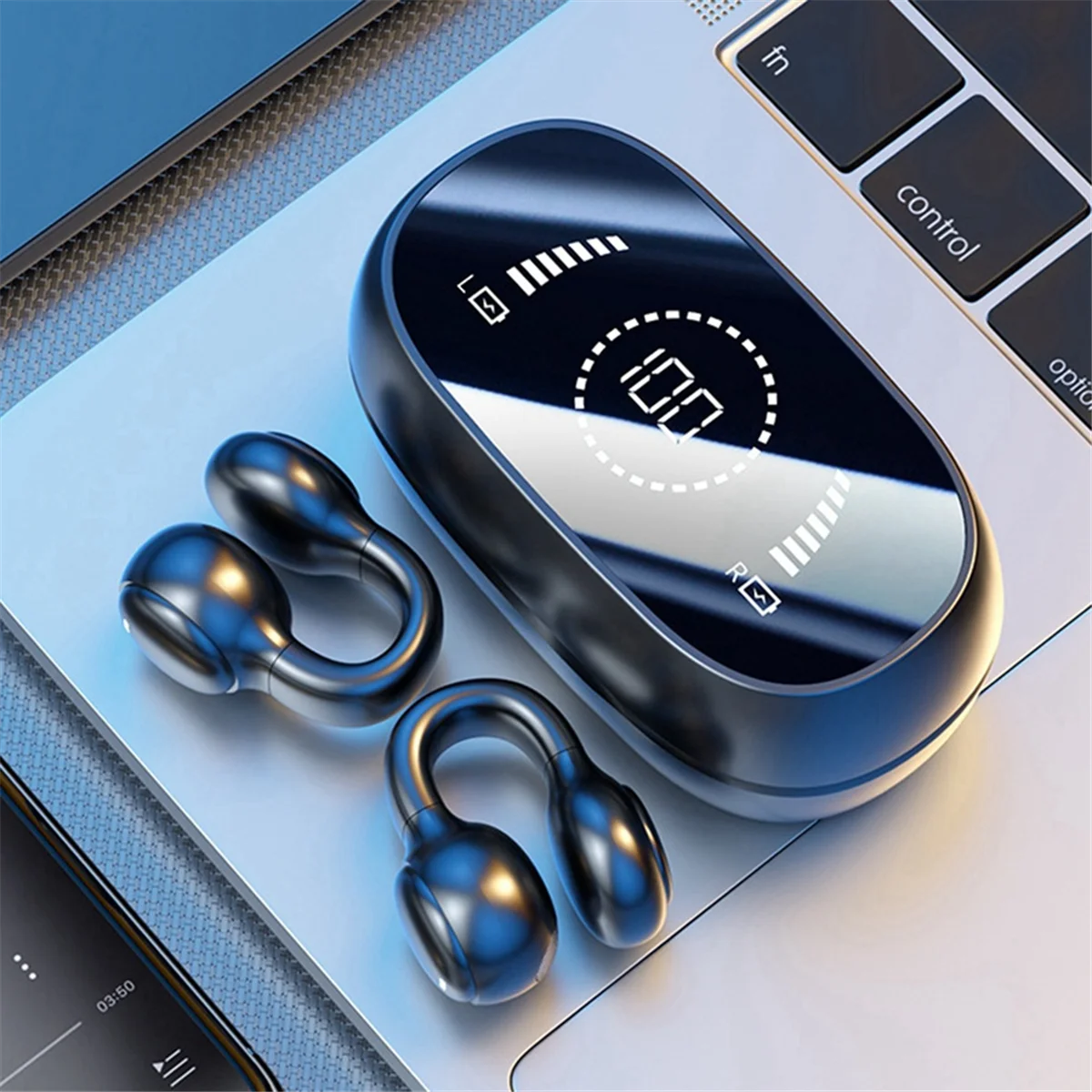 하이 퀄리티 골전도 무선 헤드폰, 블루투스 소음 감소, 스포츠 게임용 헤드폰, 흰색