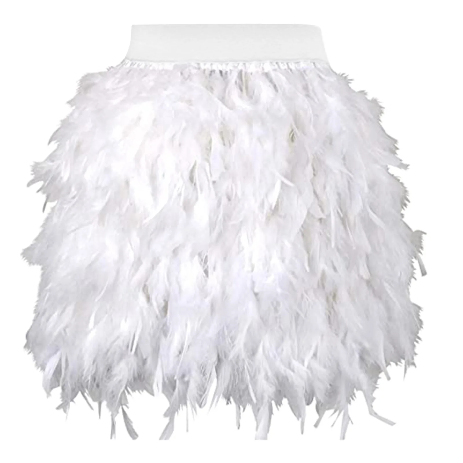 Faux Feather Stage Performance Fluffy Skirt Women‘s Solid Color Elastic Waisted Fashion Mini Skirts Sexy Party Gown Skirt