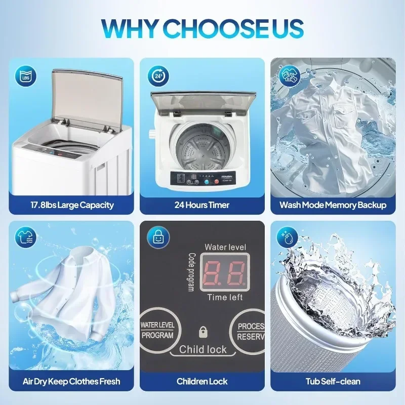 17.8LBS Full Automatic Washing Machine and 1.5CuFt Portable Clothes Dryer Set, Compact Laundry Washer and Dryer Combo Customized