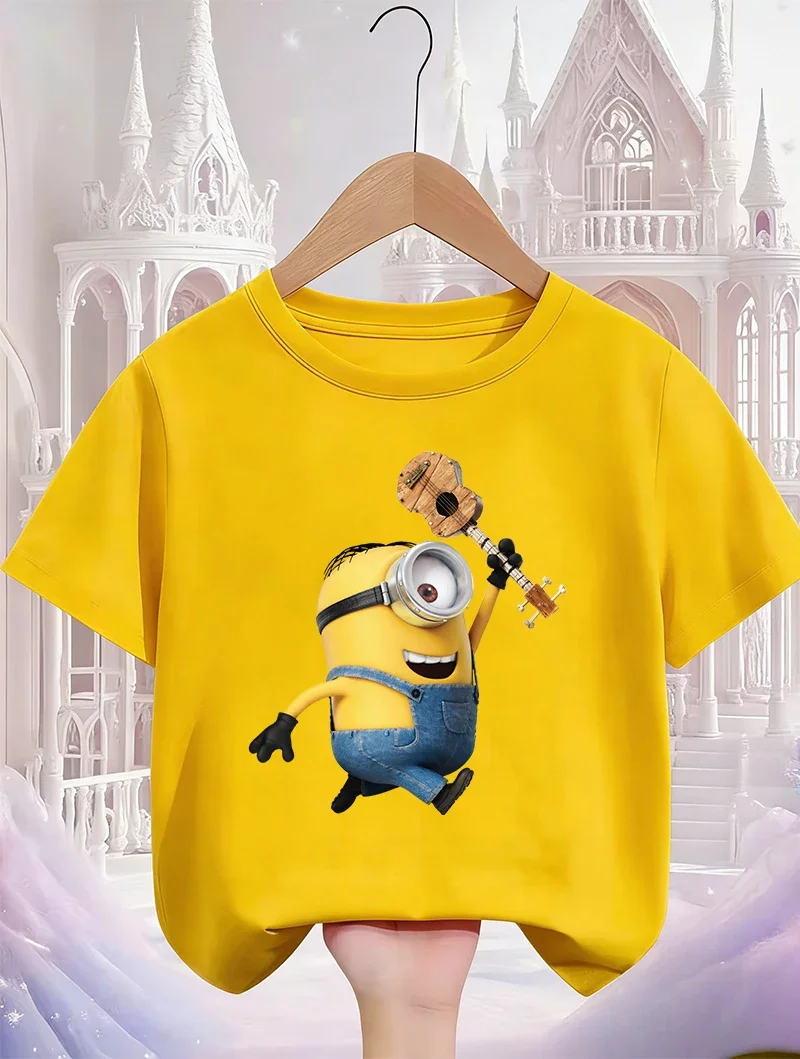 Potdemiel Summer Cute Children's Fashion Cartoon Minions Print T-Shirt, High Quality 100% Cotton Short-Sleeve T-Shirt