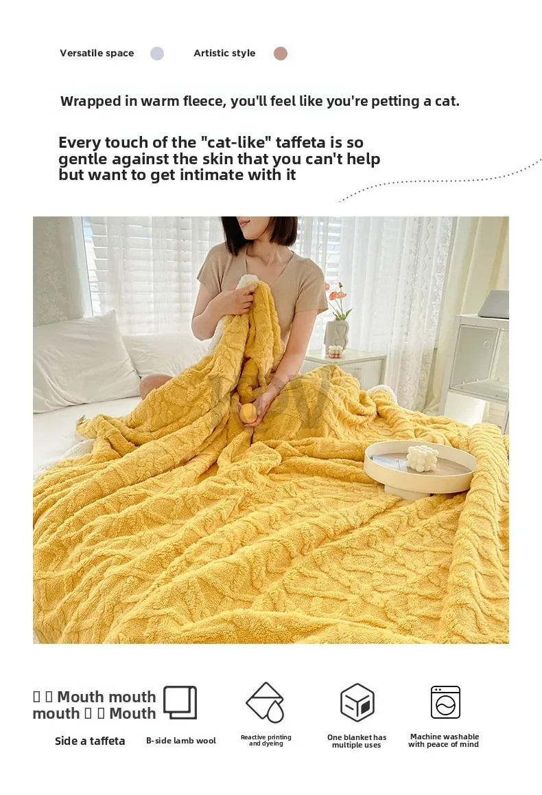 Double Layer Fleece Blanket Autumn Winter Thick Warm Office Nap Throw Blankets for Sofa Bed Single Double Soft Plush Comforter