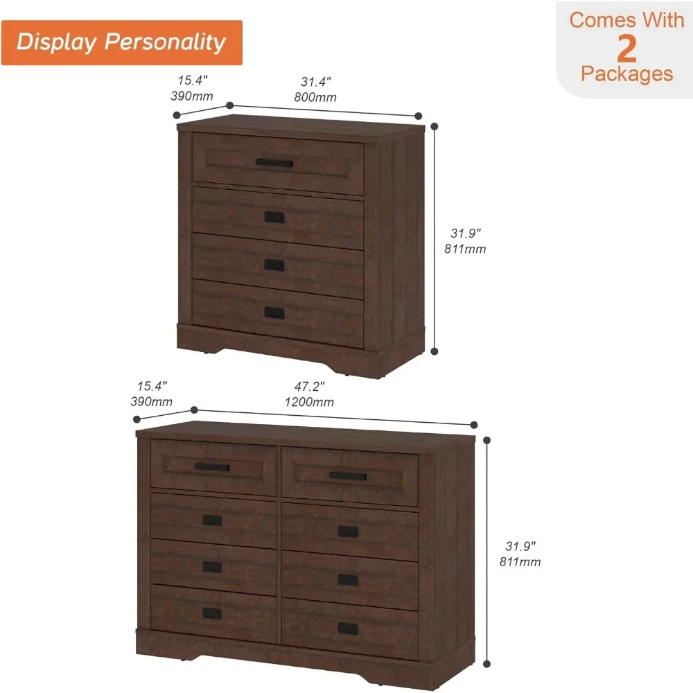 Dresser with 12 Drawers 2 in 1 for Bedroom,Wooden Closet Organizers and Storage,Follow Mounting Drawer of Chest for Liviing Room