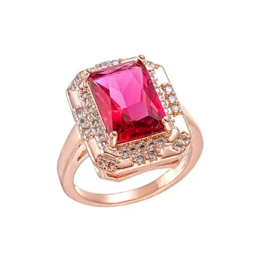 Luckyshine Square Red Kunzite Cubic Zirconia Gemstone Rose Gold Plated Rings for Holiday Gifts