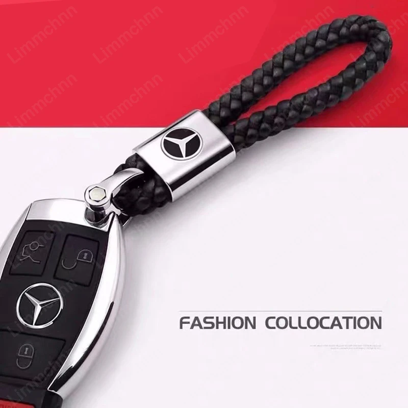 Metal Leather Keyring Man Women Luxury Car Keychain For Mercedes Benz C200 C300 W168 W220 W210 AMG CLA GLA GLB GLE A B C E Class