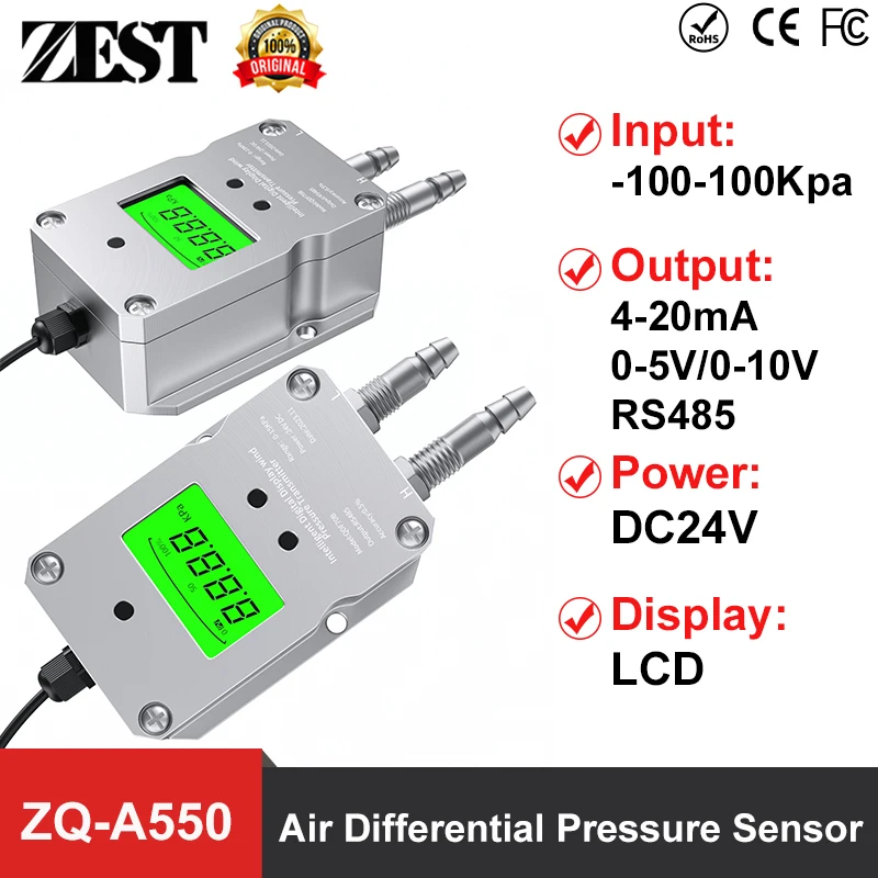 

Wind Gas Air Pressure Different Sensor Transducer -100Kpa-0-100Kpa 4-20mA 0-10V 0-5V RS485 LCD Display Transmitter
