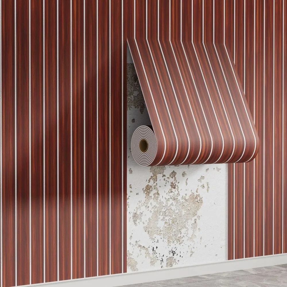 Self-Adhesive Imitation Wood Grain Wallpaper Peel and Stick Thickened Artificial Grille Wall Sticker DIY PVC