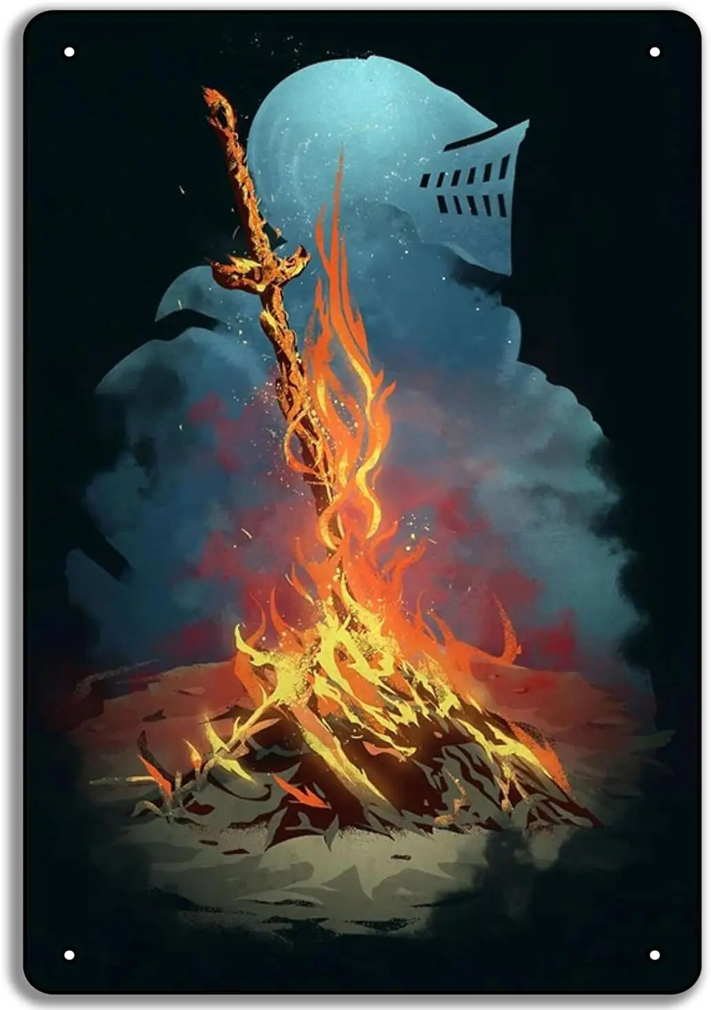 Y1, Isiowuil Dark Souls Bonfire Poster - Letrero Metálico de Aluminio para Decoración de Paredes de Cuartos de Hombre, Bares, Clubes, Cafeterías