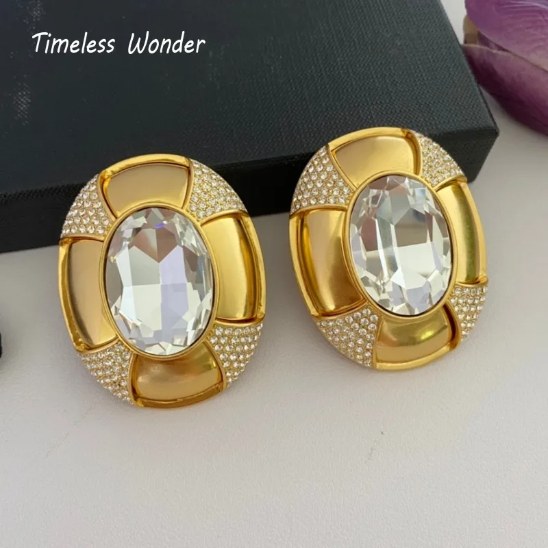 Timeless Wonder Fancy Zirconia XL Geo Clip on Earrings for Women Designer Jewelry Luxury Brand Runway Gift Top Oversized 3322