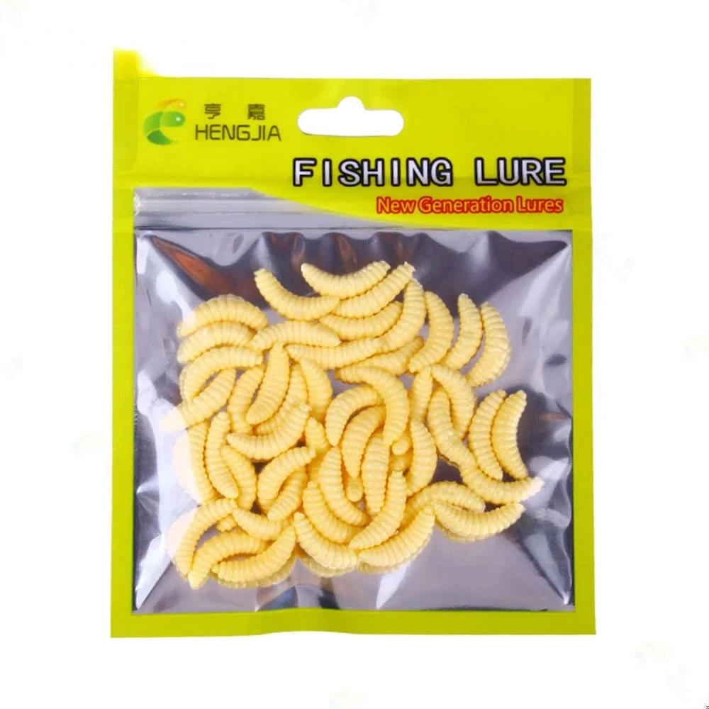 

50Pcs/Bag 20mm 0.3g Bread Worm Silicone Artificial Baits Maggot Grub Soft Fishing Lure Hooks Biomimetic Smell Worms Glow Shrimps