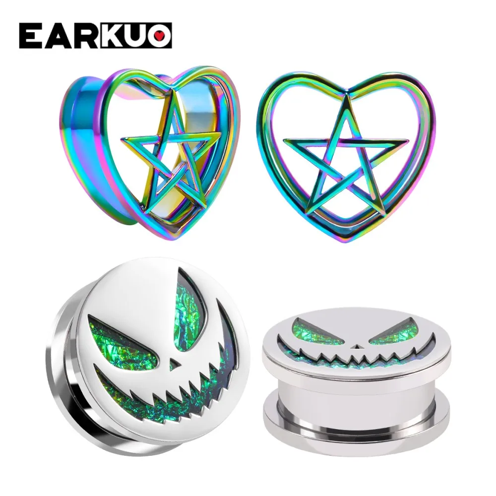 EARKUO Unique Stainless Steel Animal Design Ear Plugs Tunnels Gauges Piercing Body Jewelry Earring Expanders Stretchers 2PCS