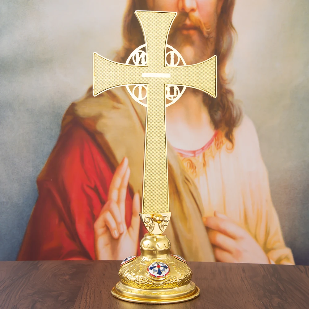 HTISOK Orthodoxes Altarkreuz im Byzantinischen Stil, Vergoldet, Emailliert, Stehendes Jesus-Kruzifix zur Kirchendekoration, Orthodoxes Kreuz – Detail 19
