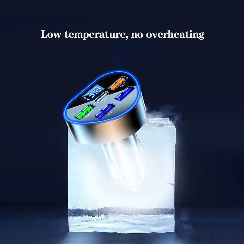 Cargador de coche de 300W y 5 puertos, carga rápida PD/QC/SCP/FCP/AFC/PSS, carga Flash para encendedor de cigarrillos de coche con pantalla Digital